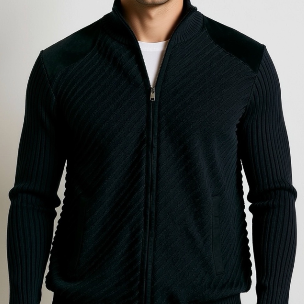 Claiborne Luxe Cardigan Sweater Mens Size Large Black Full Zip Silk Grandpacore